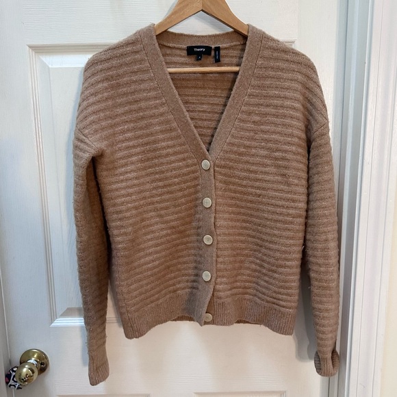 Theory Sweaters - Theory V-Neck Camel Paramour Button down Cardigan sweater ribbed brown tan